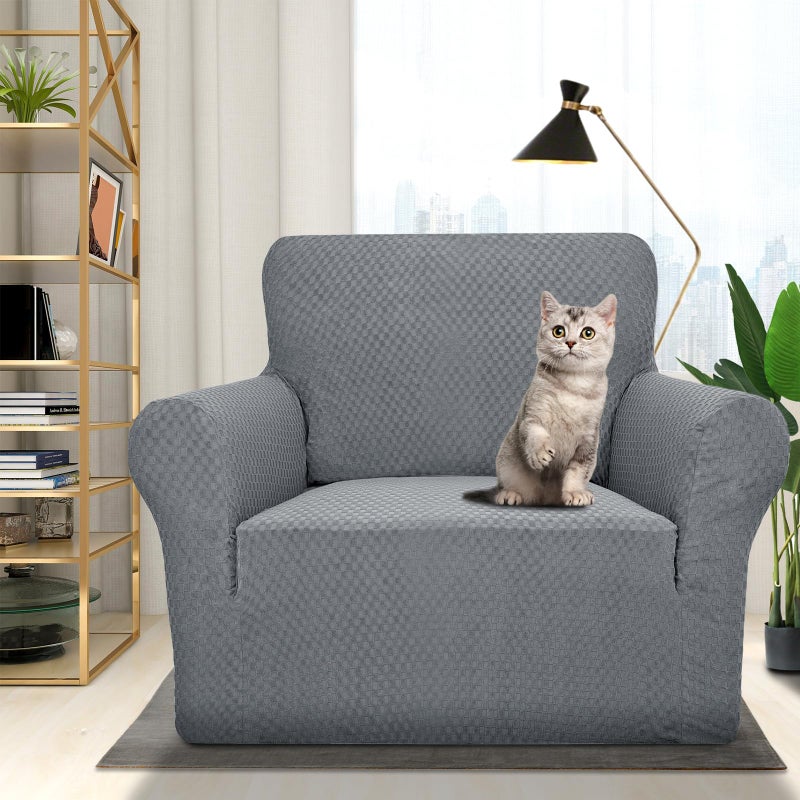 ZNSAYOTX 1 Piece Jacquard Chair Slipcovers for Living Room High Stretch Chair Covers with Arms Anti Slip Pets Friendly Couch Sofa Armchair Cover Furniture Protector (Chair, Light Grey) - Image 2